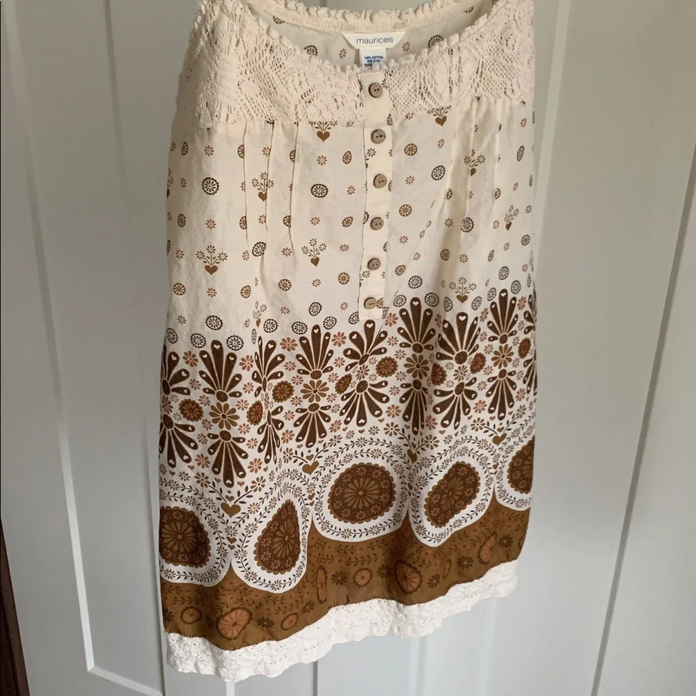 {Maurices} Cream Tank Top with Brown & Tan Floral Design
